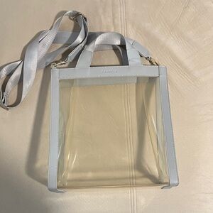 Truffle Clear Tote with Grey Straps and Saffiano Leather